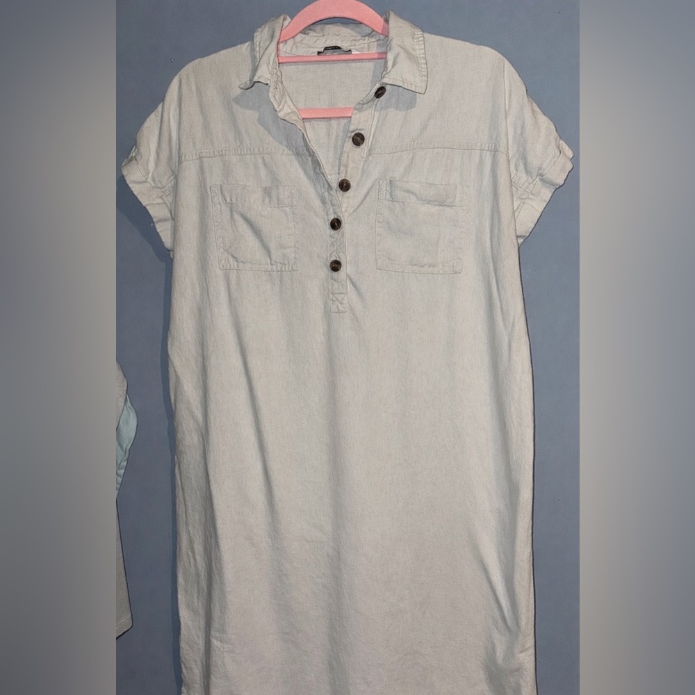 Sonoma Goods for Life Beige Linen Blend Shirt Dress Women’s Medium Button Front